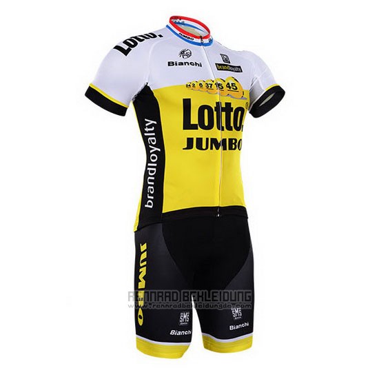 2016 Fahrradbekleidung Lotto NL Jumbo Wei und Gelb Trikot Kurzarm und Tragerhose